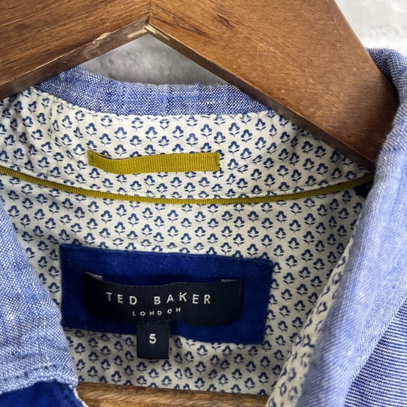 Ted Baker London Sky Blue Fine Stripped Collard Pocket Polo Shirt Mens Size 5 - Picture 4 of 7